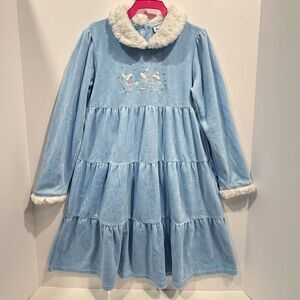 Le Top Girls Velvet Tiered Dress Size 6X Blue Snap